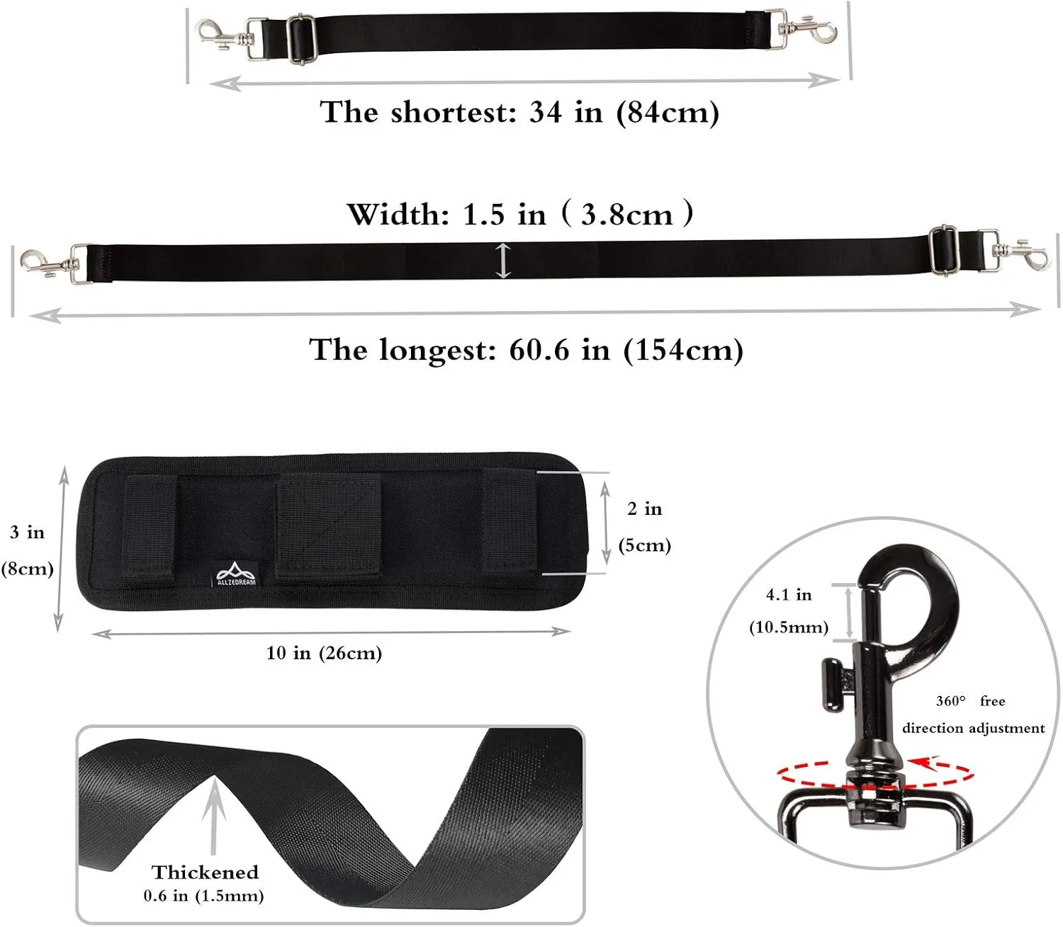 Allzedream Bag Shoulder Strap Replacement Laptop Travel Duffle Bags Padded Adjustable