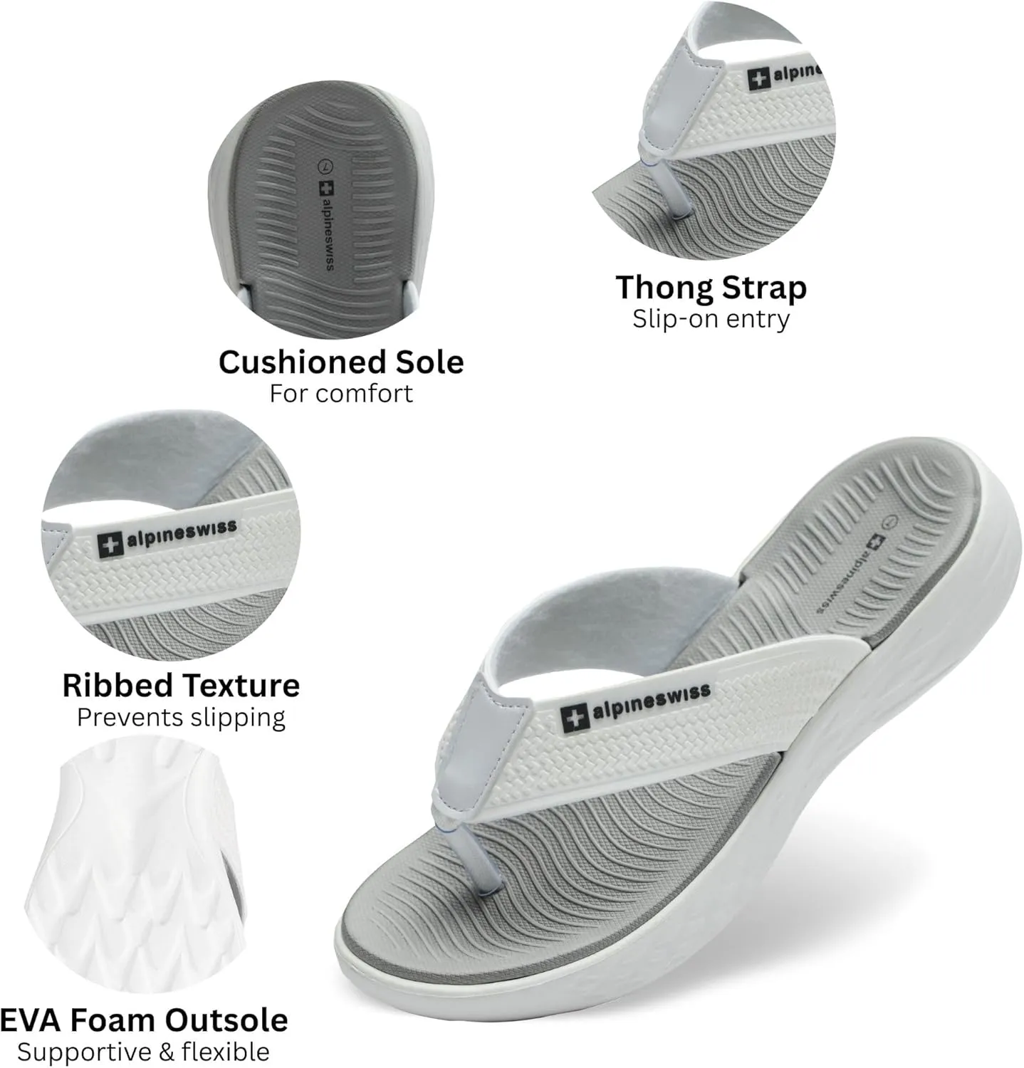 Alpine Swiss Katie Womens Flip Flops | Comfortable Outdoor Walking Thong Sandals | Flip Flops for Womens Everyday Wear | Anti-Slip Shock-Absorbing Sole Cushioned Footbed | Water-Resistant Beach Shoes
