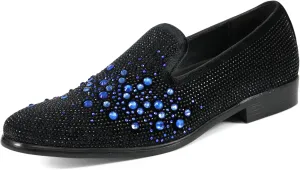 Amali Devy, Men's Dress Loafers, Slip-On Tuxedo Shoes for Men, Velvet Embellished Loafer Slippers