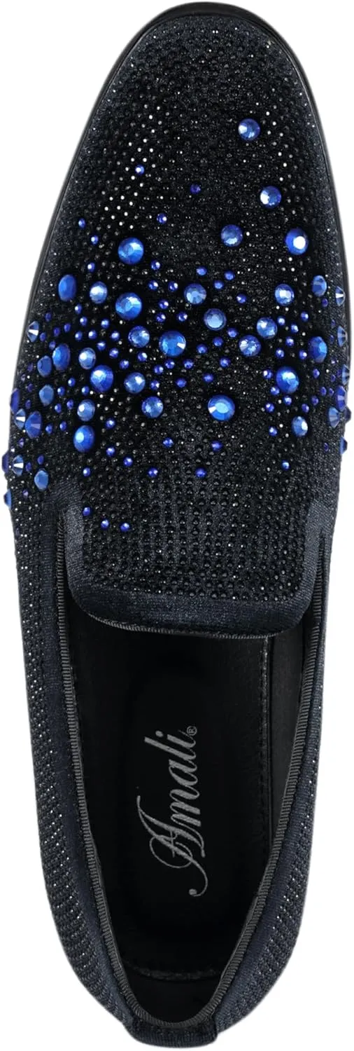 Amali Devy, Men's Dress Loafers, Slip-On Tuxedo Shoes for Men, Velvet Embellished Loafer Slippers