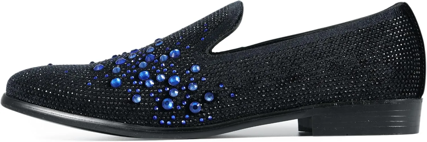 Amali Devy, Men's Dress Loafers, Slip-On Tuxedo Shoes for Men, Velvet Embellished Loafer Slippers