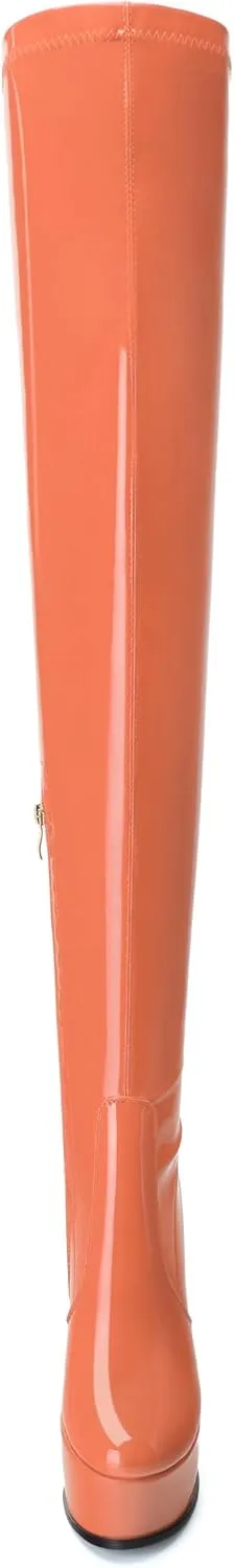 AMBELIGHT Platform Over The Knee Boots for Women Thigh High Stiletto Zipper Round Toe Patent Long Boots Elegant Classic Sexy Fashion Tall Boots