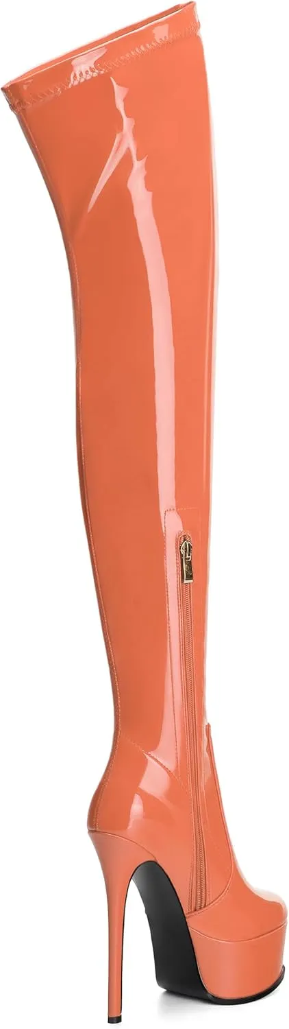 AMBELIGHT Platform Over The Knee Boots for Women Thigh High Stiletto Zipper Round Toe Patent Long Boots Elegant Classic Sexy Fashion Tall Boots