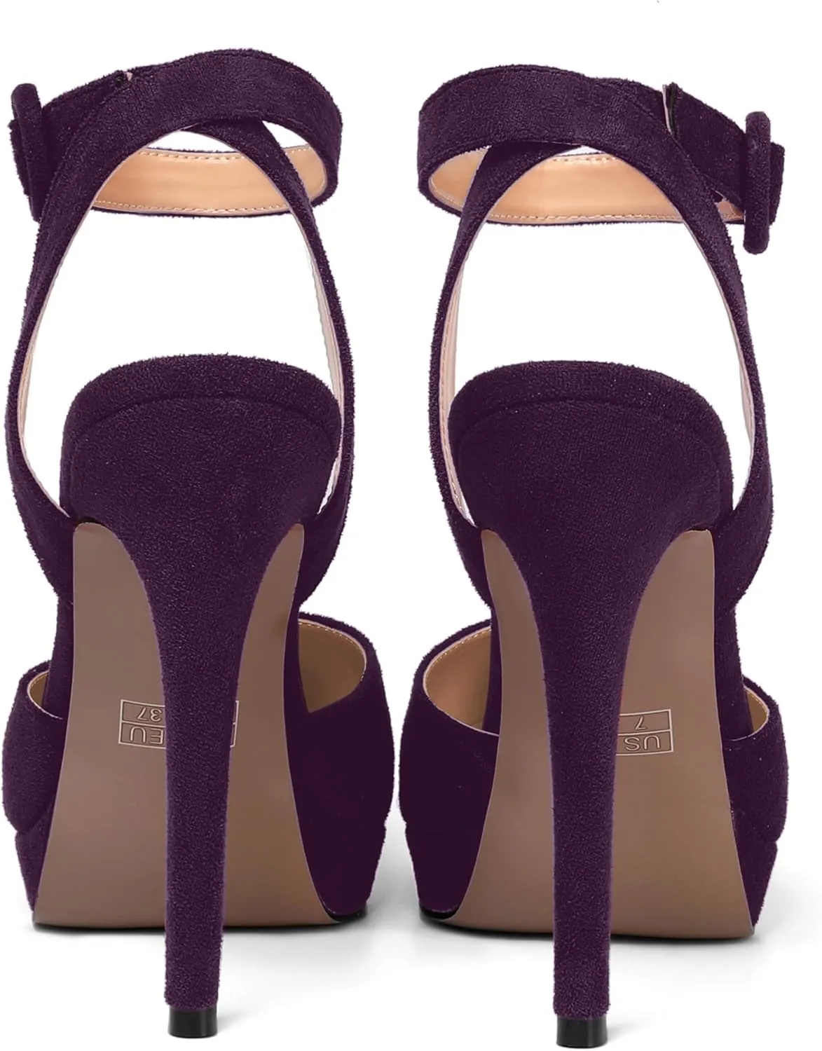 AMBELIGHT Womens Buckle Round Toe Suede Ankle Strap Solid Wedding Dress Platform Stiletto High Heel Pumps Shoes 4.7 Inch