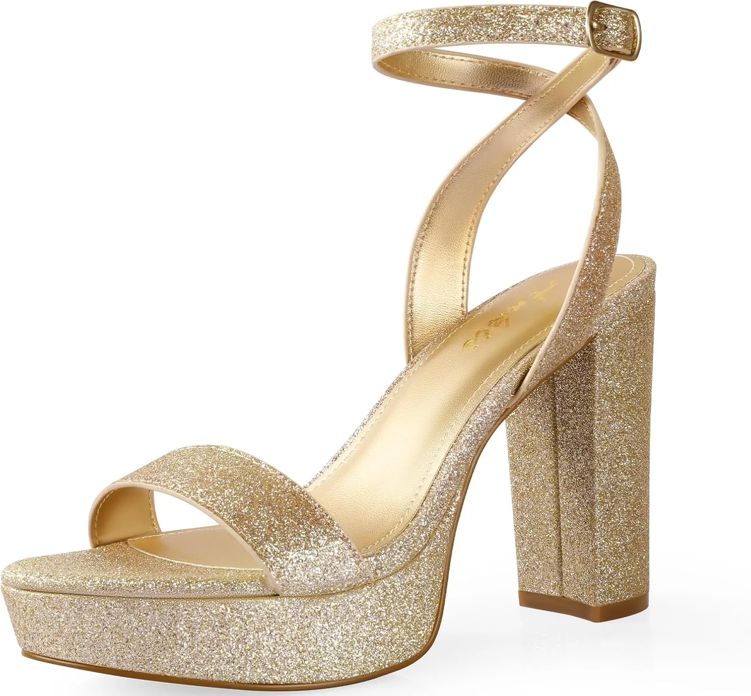 Ankis Platform Heels for Women 4 Inches Chunky Heels Sandals for Women Comfy Open Toe Block Heeled Sandals Nude White Silver Gold Black Ankle Strappy Heels for Women