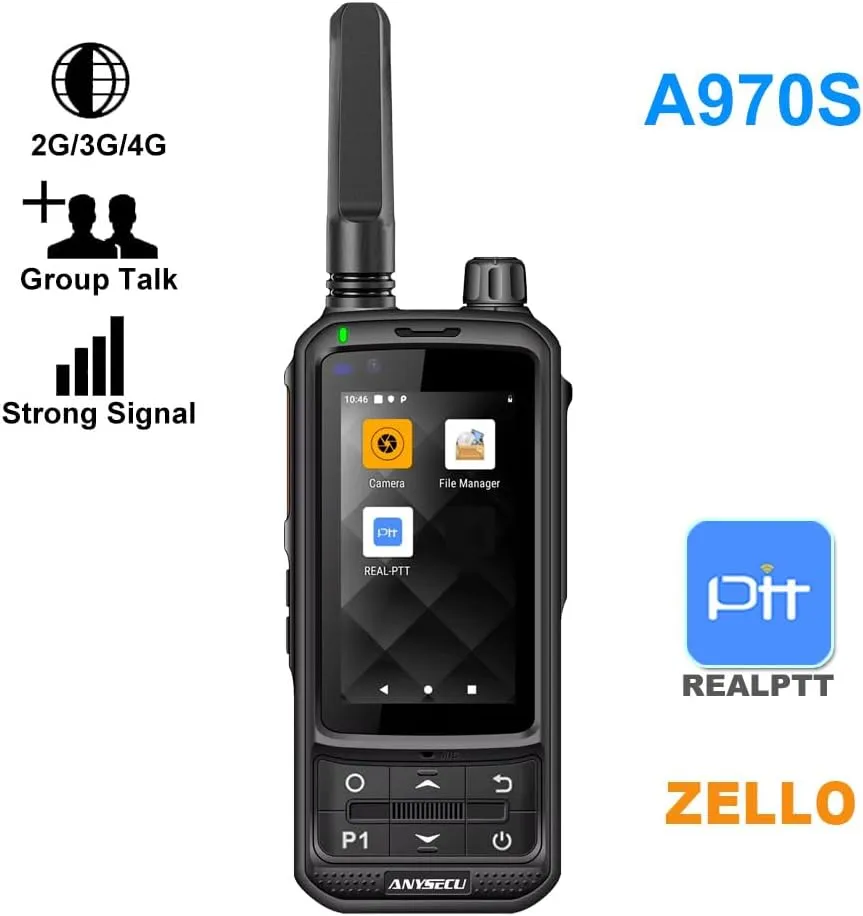 ANYSECU LTE 4G POC PTT Network Radio Dual Sim Card WiFi Radio Unlocked GSM Compatible with Zello Real PTT