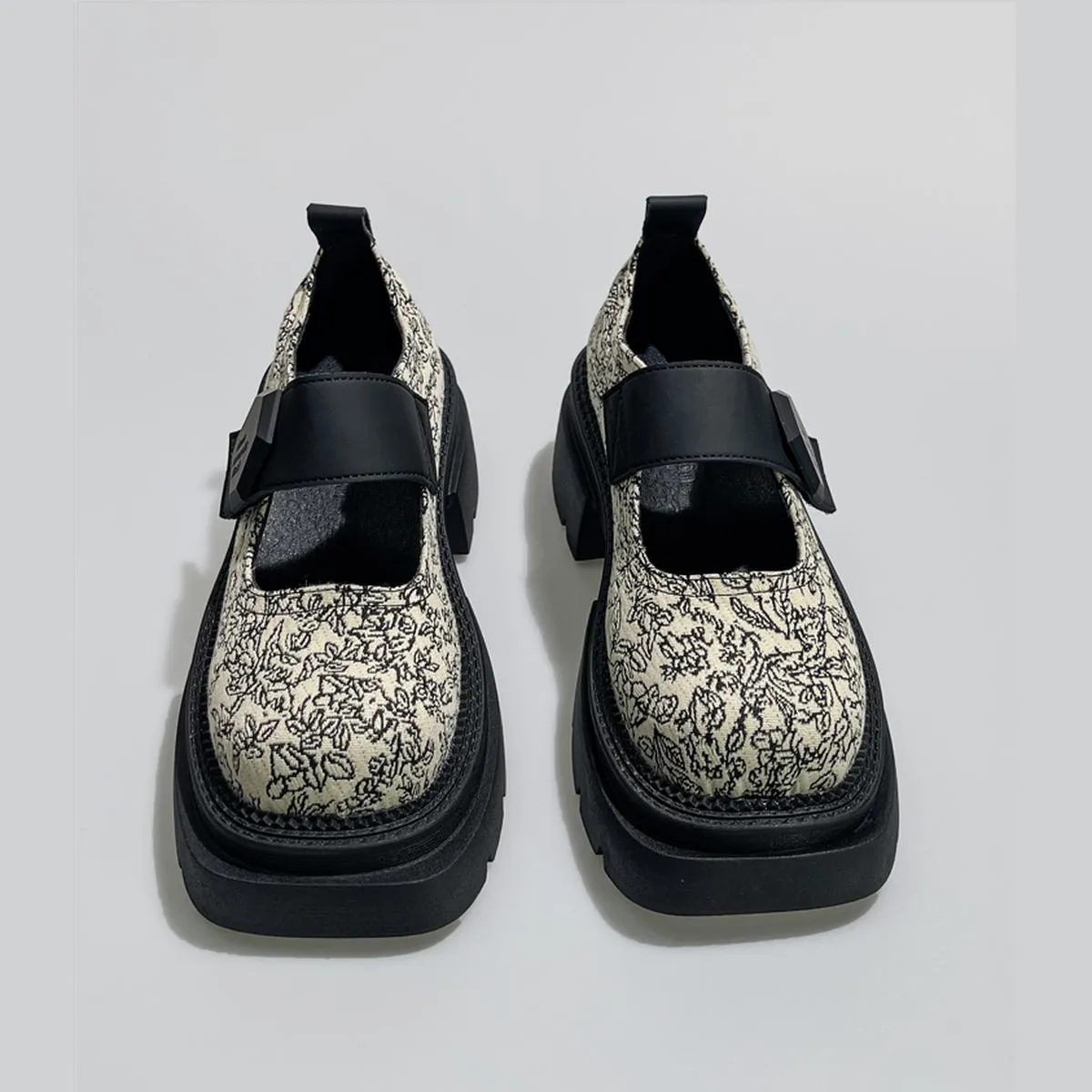 Apricot Floral Jacquard Platform Mary Janes
