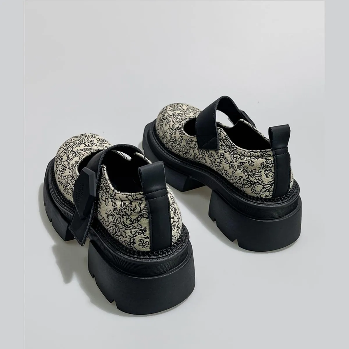 Apricot Floral Jacquard Platform Mary Janes