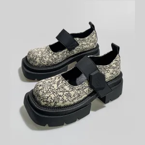 Apricot Floral Jacquard Platform Mary Janes