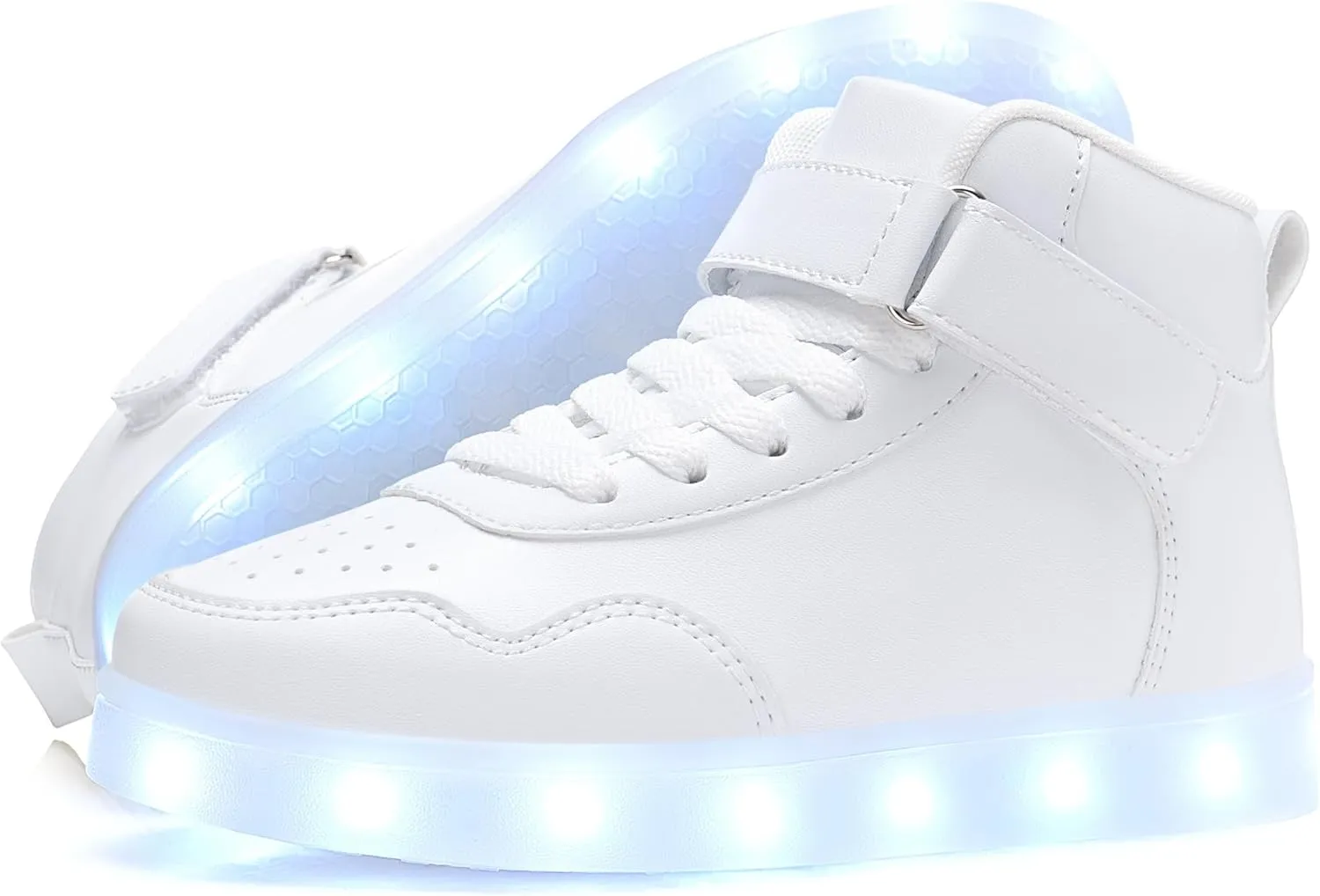 APTESOL Kids LED Light Up Shoes with Adjustable Hook & Loop - Rechargeable High Top Flashing Sparkly Luminous Glowing Sneakers, Cool Adorable Light-Up Tenis for Boys Girls