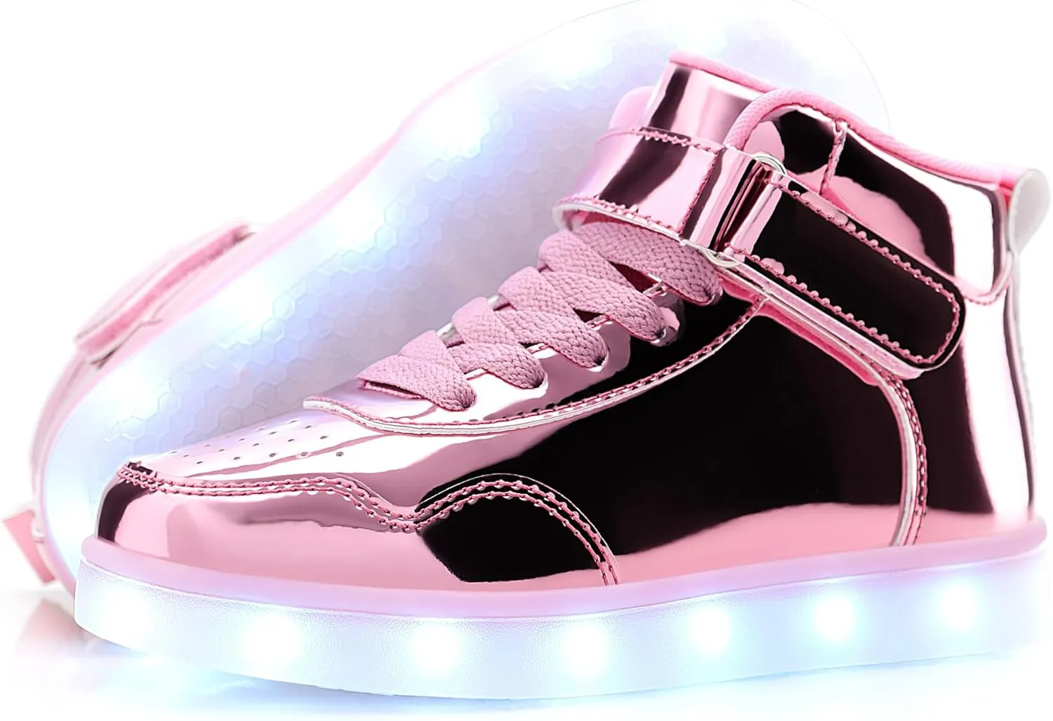 APTESOL Kids LED Light Up Shoes with Adjustable Hook & Loop - Rechargeable High Top Flashing Sparkly Luminous Glowing Sneakers, Cool Adorable Light-Up Tenis for Boys Girls