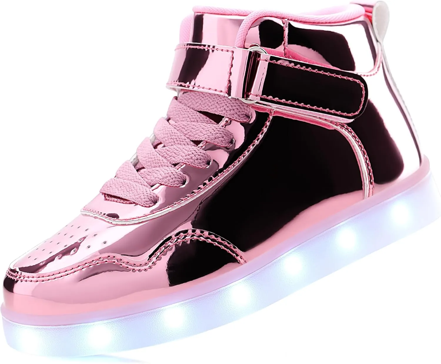 APTESOL Kids LED Light Up Shoes with Adjustable Hook & Loop - Rechargeable High Top Flashing Sparkly Luminous Glowing Sneakers, Cool Adorable Light-Up Tenis for Boys Girls