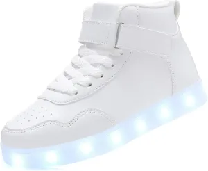 APTESOL Kids LED Light Up Shoes with Adjustable Hook & Loop - Rechargeable High Top Flashing Sparkly Luminous Glowing Sneakers, Cool Adorable Light-Up Tenis for Boys Girls