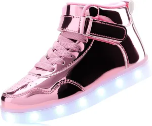 APTESOL Kids LED Light Up Shoes with Adjustable Hook & Loop - Rechargeable High Top Flashing Sparkly Luminous Glowing Sneakers, Cool Adorable Light-Up Tenis for Boys Girls