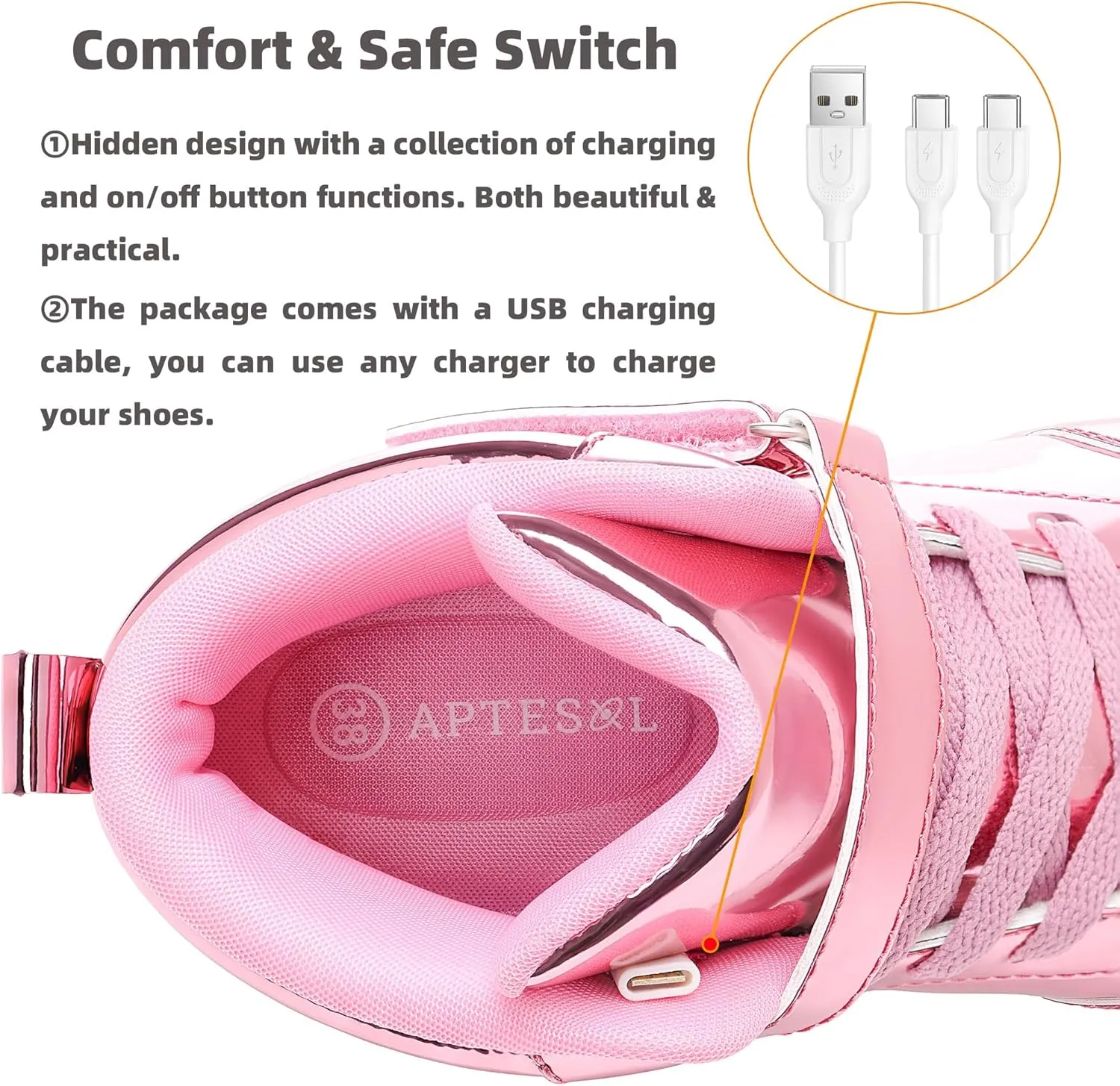 APTESOL Kids LED Light Up Shoes with Adjustable Hook & Loop - Rechargeable High Top Flashing Sparkly Luminous Glowing Sneakers, Cool Adorable Light-Up Tenis for Boys Girls