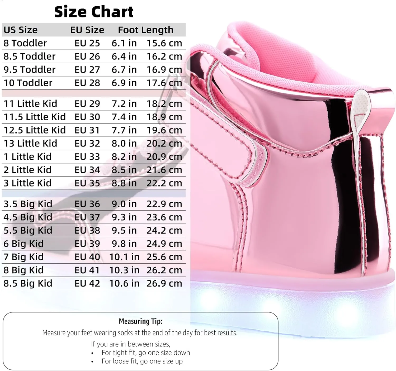 APTESOL Kids LED Light Up Shoes with Adjustable Hook & Loop - Rechargeable High Top Flashing Sparkly Luminous Glowing Sneakers, Cool Adorable Light-Up Tenis for Boys Girls