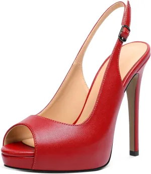 AUMOTED Women's High Heel Slingback Pumps Stilettos High Heels Patent Slingback Pumps Solid Peep Toe Platform Stilettos Pumps Dating Party Dress Shoes 4.7 Inch