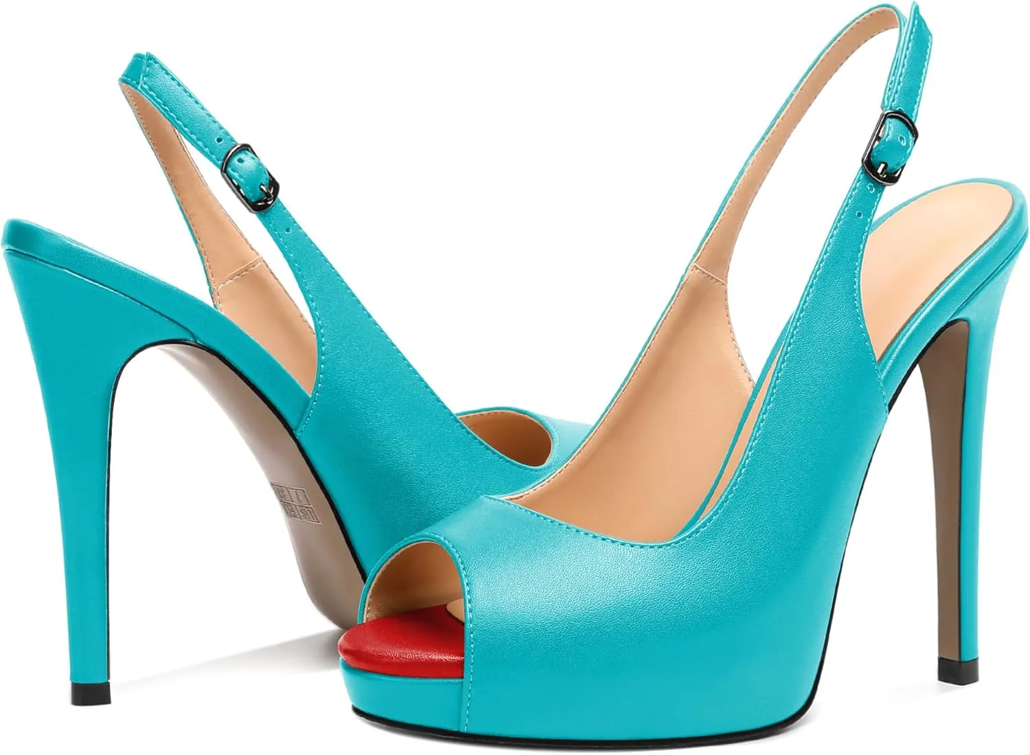 AUMOTED Women's High Heel Slingback Pumps Stilettos High Heels Patent Slingback Pumps Solid Peep Toe Platform Stilettos Pumps Dating Party Dress Shoes 4.7 Inch