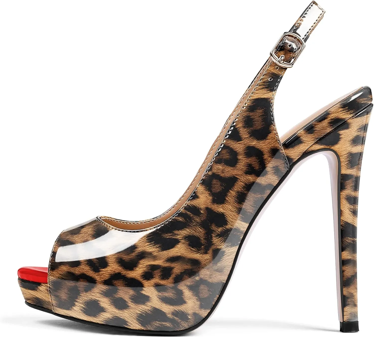 AUMOTED Women's High Heel Slingback Pumps Stilettos High Heels Patent Slingback Pumps Solid Peep Toe Platform Stilettos Pumps Dating Party Dress Shoes 4.7 Inch