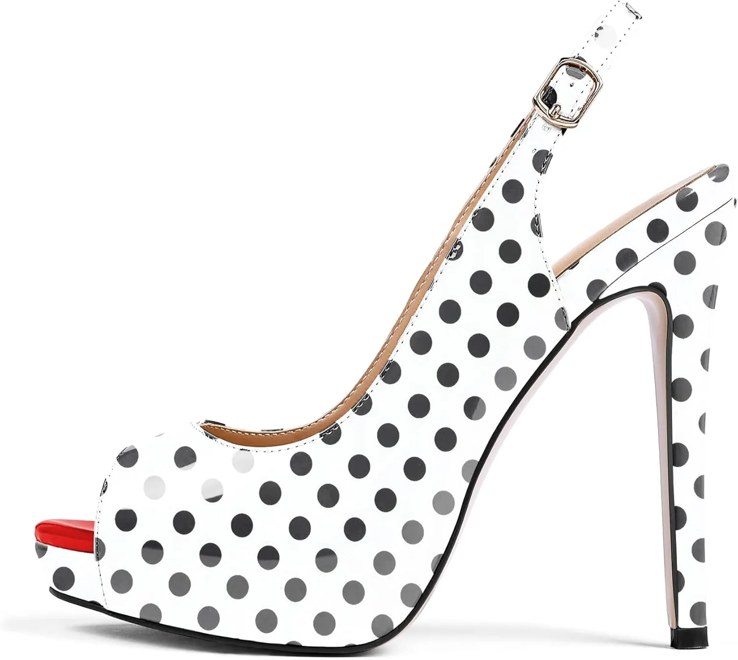 AUMOTED Women's High Heel Slingback Pumps Stilettos High Heels Patent Slingback Pumps Solid Peep Toe Platform Stilettos Pumps Dating Party Dress Shoes 4.7 Inch