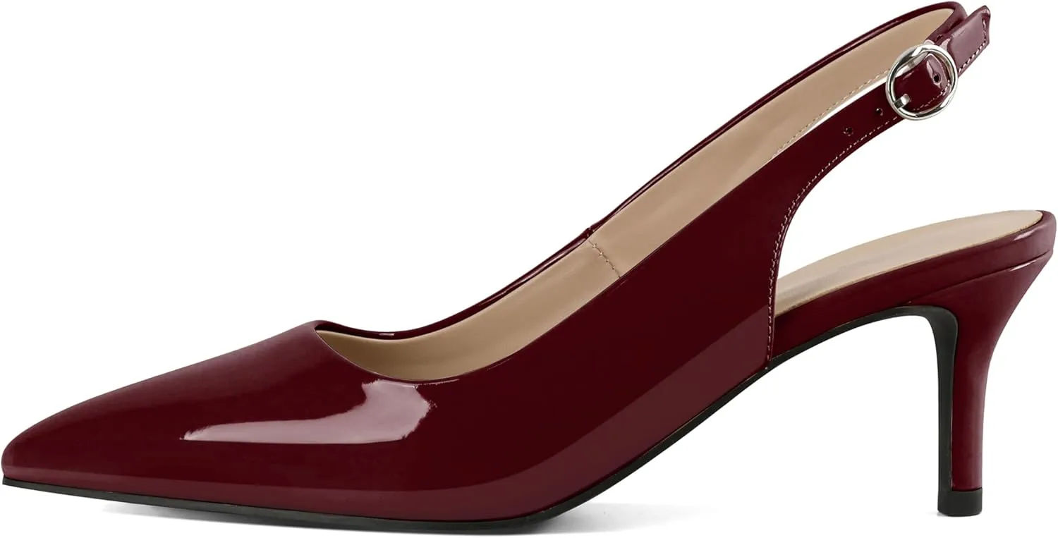 AUMOTED Women's Mid Heel Pumps Slingback Heels Stylish Low Heel Pumps Elegant Pointed Toe Heels for Wedding 2.5 Inch Dressy Pumps