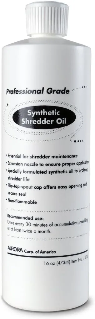 Aurora SL16 Professional Grade Synthetic Shredder Oil, 16 Oz Flip-Top Leak Proof Bottle, Synthetic Shredder Oil 16 oz. Bottle