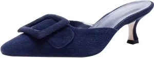 Axellion Comfortable Kitten Heel Mules for Women, Slip-on Backless Loafers with Pointed Toe, Buckle Knot Detail, Stylish Flat Slides for Casual & Business Wear