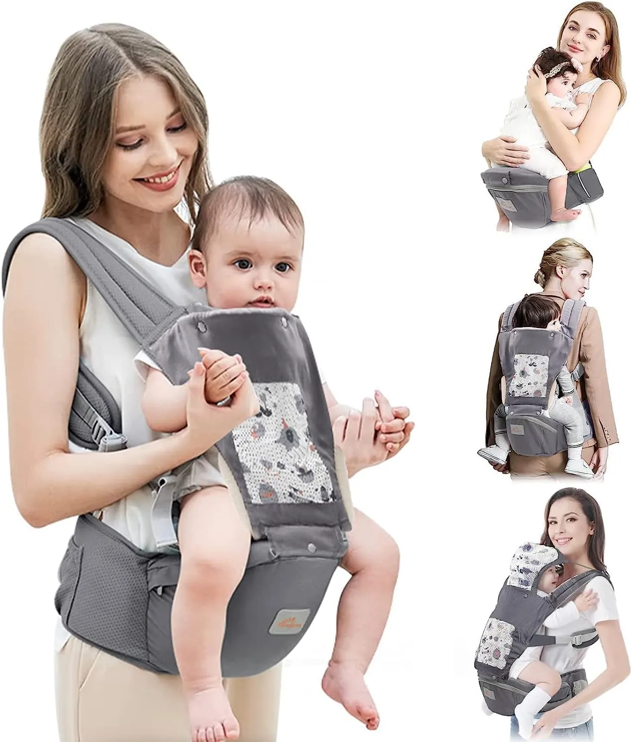 Baby Carrier Newborn to Toddler, Toddler Carrier with Hood & Extra Safety Belt All Seasons & All Position Baby Hip Carrier, Hip Carrier for Baby for Breastfeeding, Infant & Toddler
