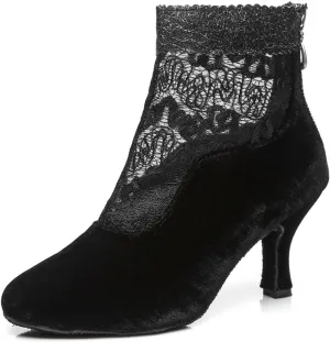 Back Zipper Closure Dance Shoes for Women Ballroom Party Bridal Wedding Stylish Lace Mesh Synthetic Dance boots