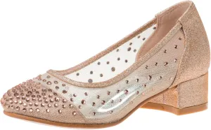 Badgley Mischka Girl's Rosa Rhinestone Studded Mesh Heel Dress Closed Toe Pumps (Little Big Kid)