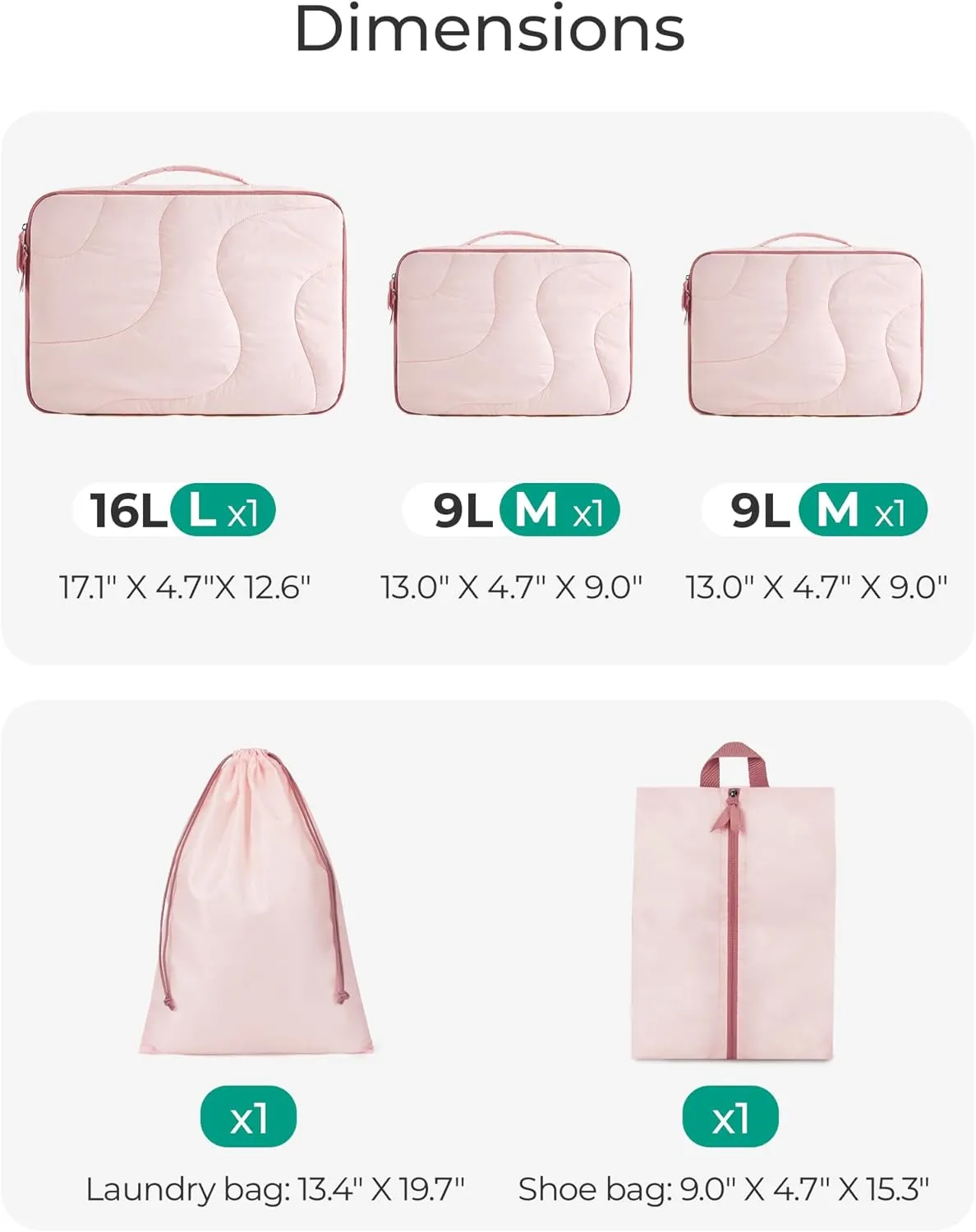 BAGSMART Wet Dry Bags 5 Pack, Travel Bags Reusable for Swimsuits, Baby Cloth Diapers, Beach, Pool, Ultra-Light Travel Packing Cubes for Women, White Opal
