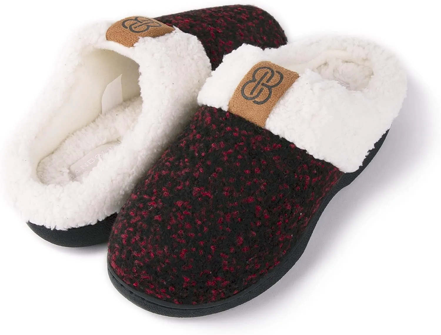 Bandolino Womens Sherpa Cuff Clog Slippers, Warm Fuzzy Indoor Outdoor House Shoes, Cozy Rubber Sole Bedroom Slip Ons