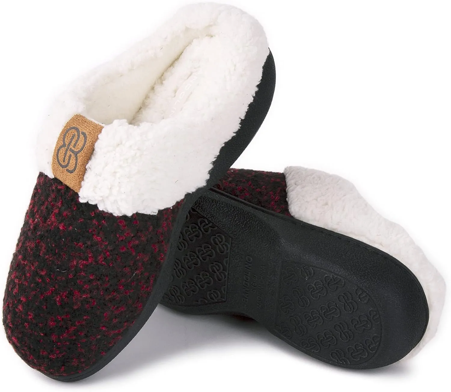 Bandolino Womens Sherpa Cuff Clog Slippers, Warm Fuzzy Indoor Outdoor House Shoes, Cozy Rubber Sole Bedroom Slip Ons