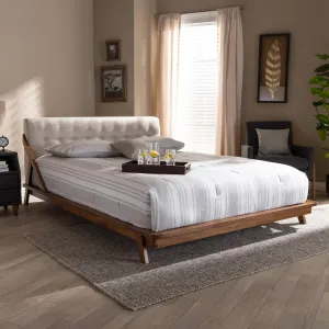 Baxton Studio Sante Mid-Century Modern Light Beige Fabric Upholstered Wood King Size Platform Bed