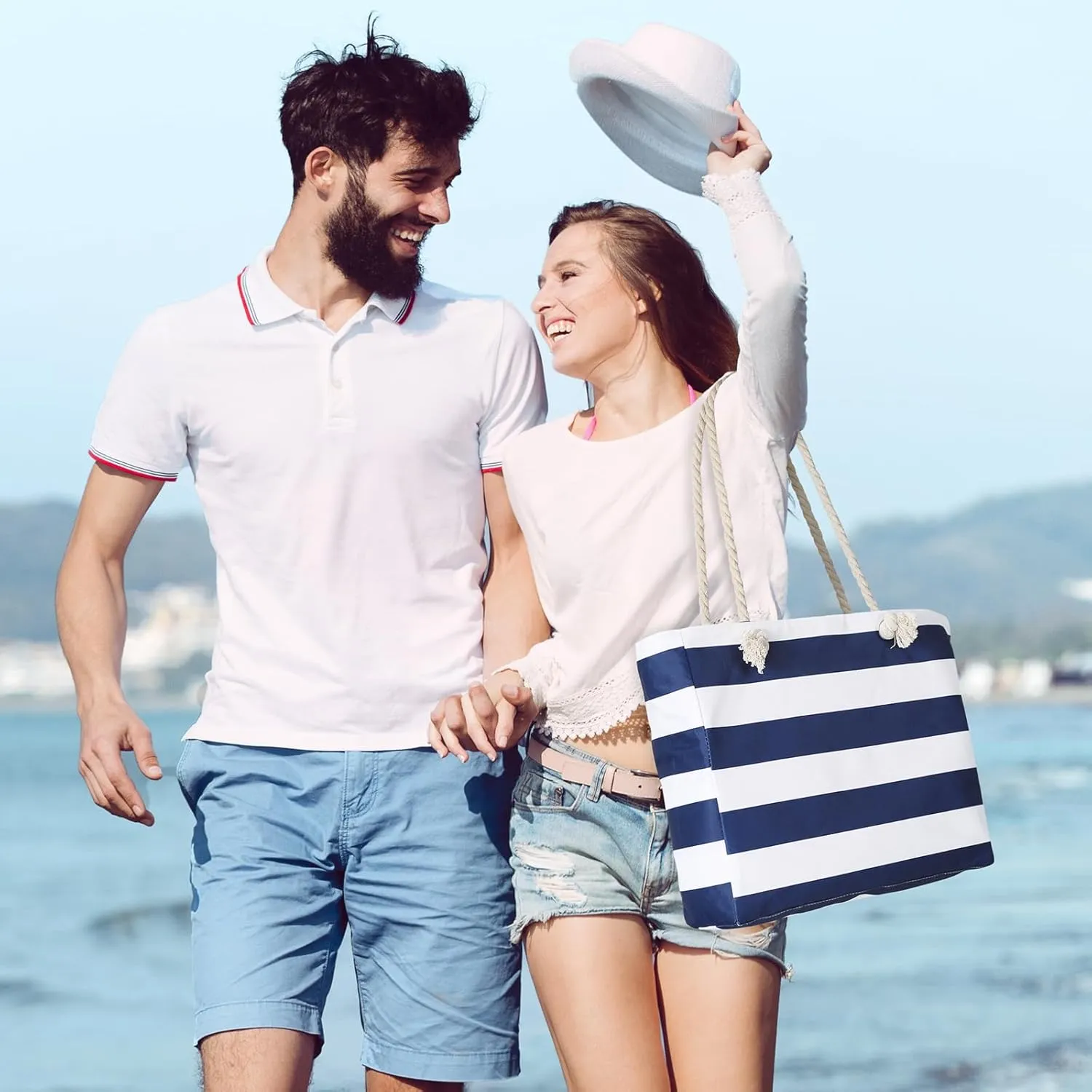 Beach Bags For Women - Large Beach Bags with Zipper Waterproof Sandproof Swim Pool Beach Bag