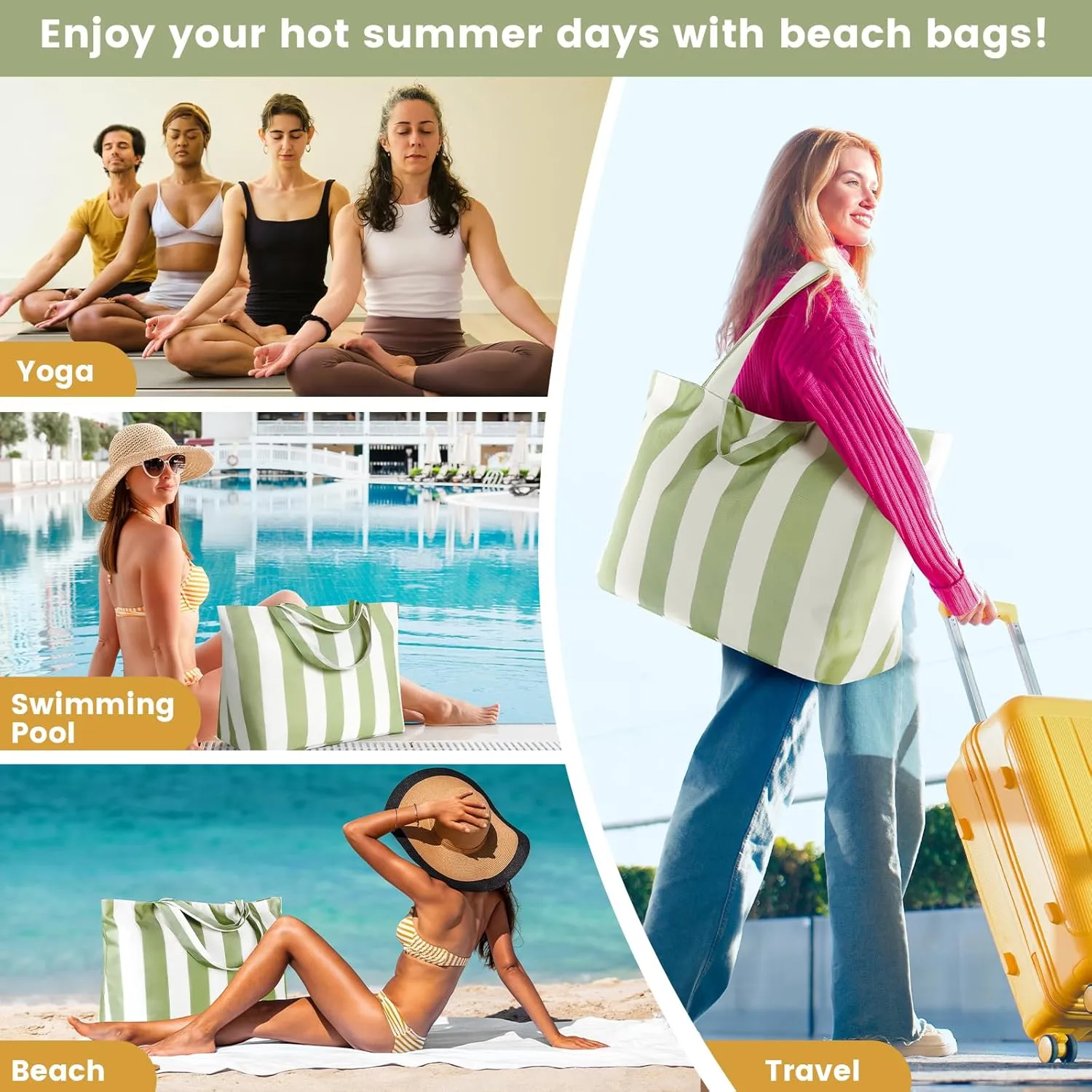 Beach Bags For Women - Large Beach Bags with Zipper Waterproof Sandproof Swim Pool Beach Bag
