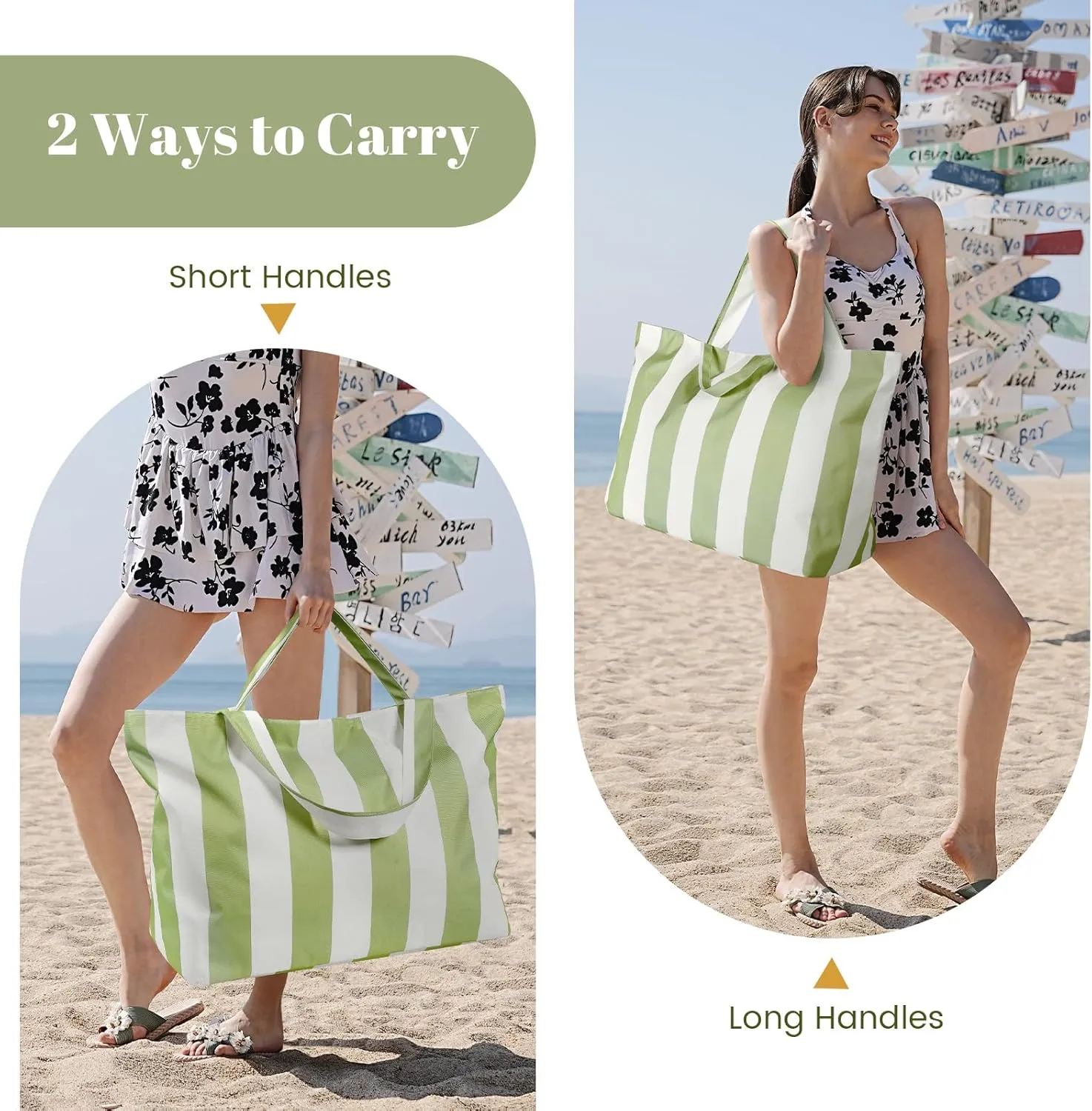 Beach Bags For Women - Large Beach Bags with Zipper Waterproof Sandproof Swim Pool Beach Bag