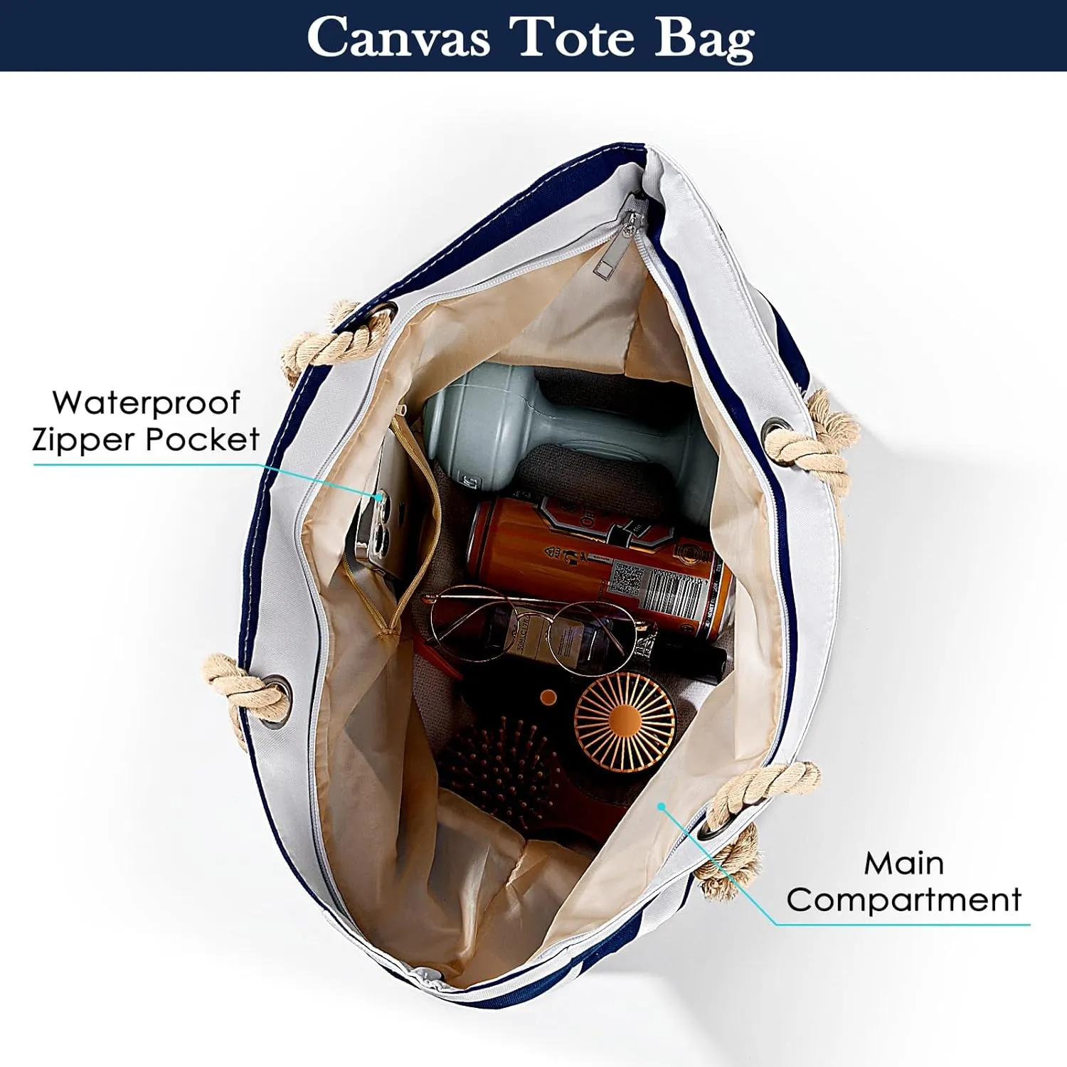 Beach Bags For Women - Large Beach Bags with Zipper Waterproof Sandproof Swim Pool Beach Bag