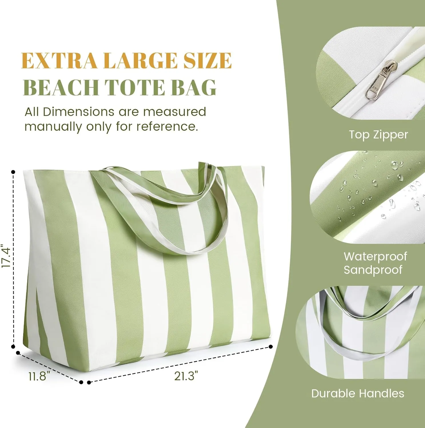 Beach Bags For Women - Large Beach Bags with Zipper Waterproof Sandproof Swim Pool Beach Bag