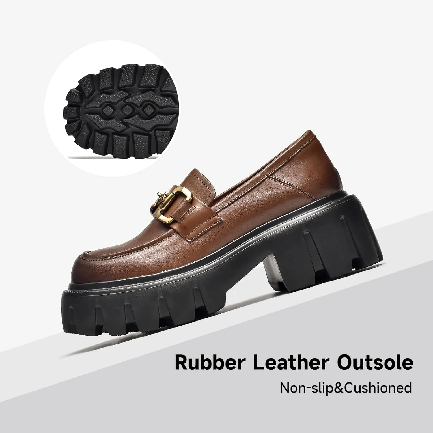 BEAU TODAY Chunky Loafers Women,Platform Loafers for Women,Lug Sole Slip On Leather Classic Penny Shoes,Comfortable Office Work Business Casual Dress Shoes
