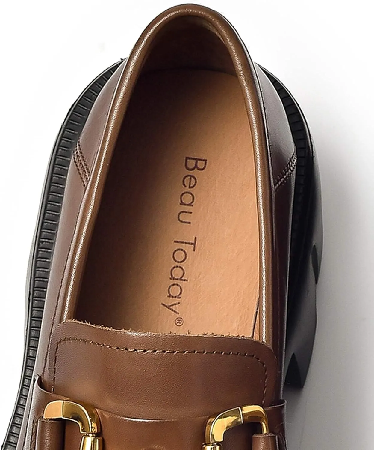 BEAU TODAY Chunky Loafers Women,Platform Loafers for Women,Lug Sole Slip On Leather Classic Penny Shoes,Comfortable Office Work Business Casual Dress Shoes