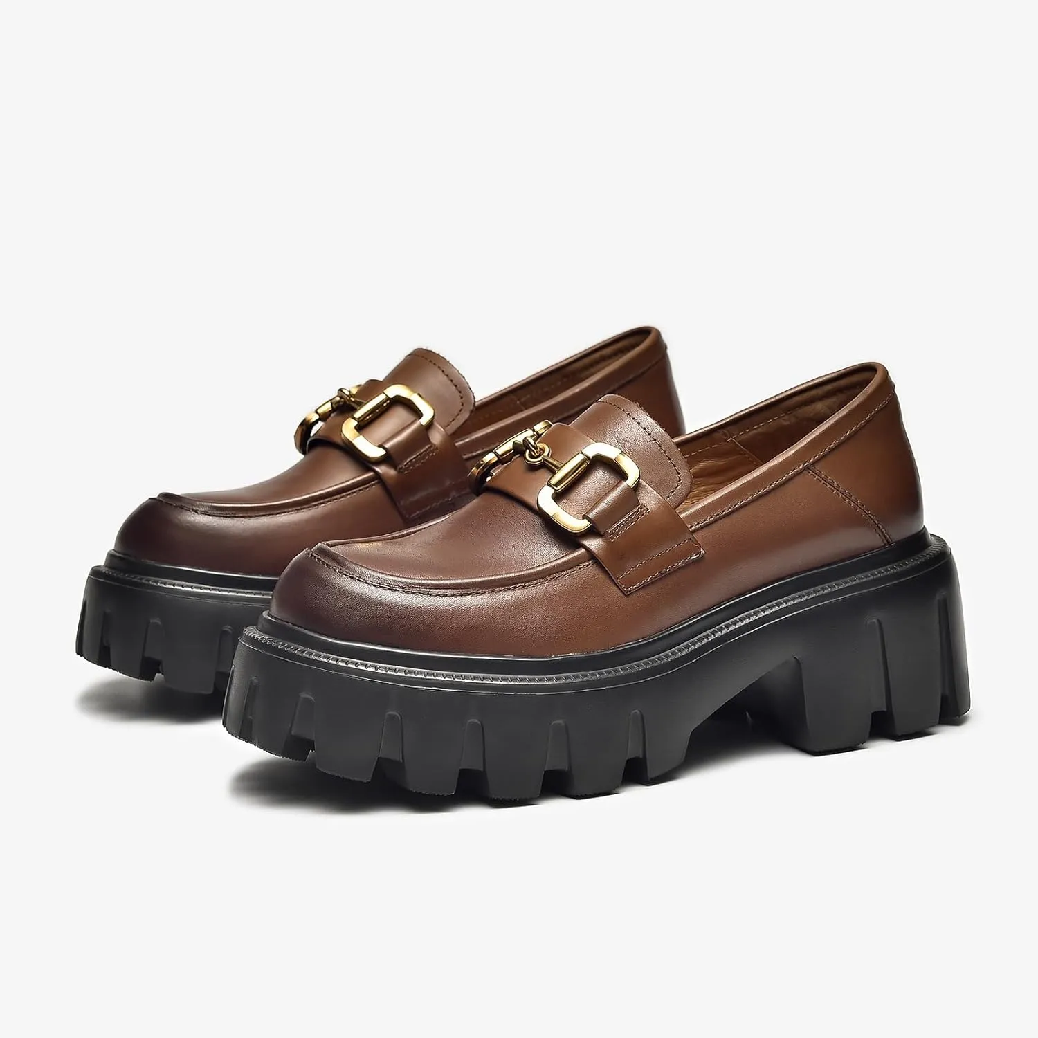 BEAU TODAY Chunky Loafers Women,Platform Loafers for Women,Lug Sole Slip On Leather Classic Penny Shoes,Comfortable Office Work Business Casual Dress Shoes
