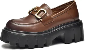 BEAU TODAY Chunky Loafers Women,Platform Loafers for Women,Lug Sole Slip On Leather Classic Penny Shoes,Comfortable Office Work Business Casual Dress Shoes
