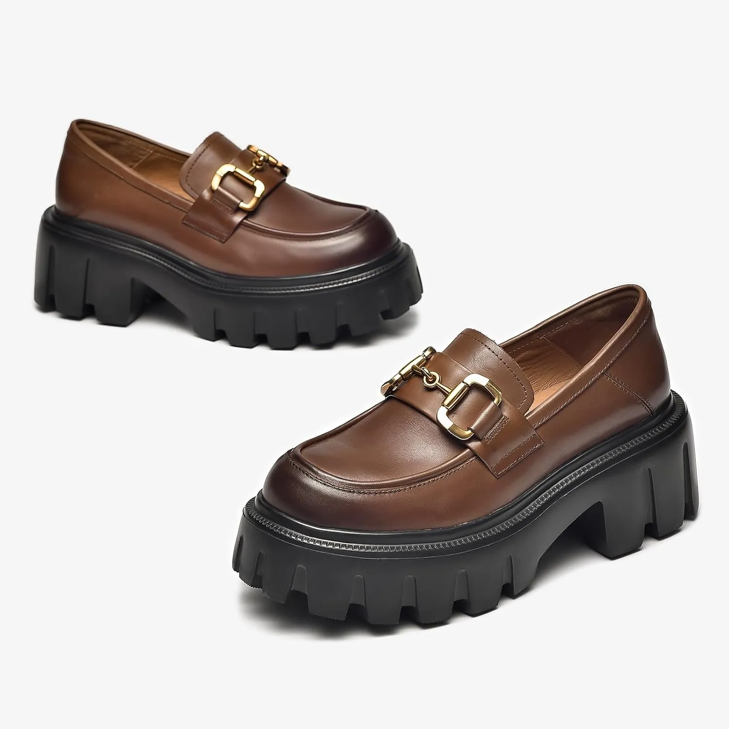 BEAU TODAY Chunky Loafers Women,Platform Loafers for Women,Lug Sole Slip On Leather Classic Penny Shoes,Comfortable Office Work Business Casual Dress Shoes