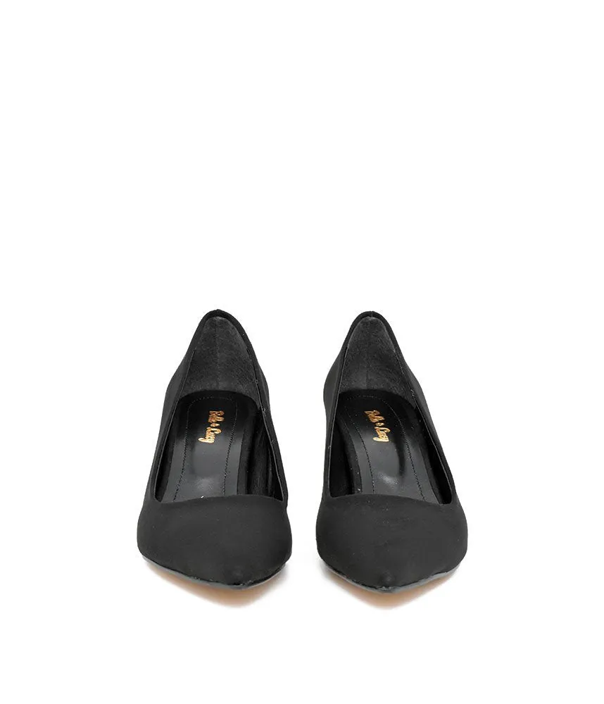 Belle & Lucy Stylish Black Suede Midi Heels