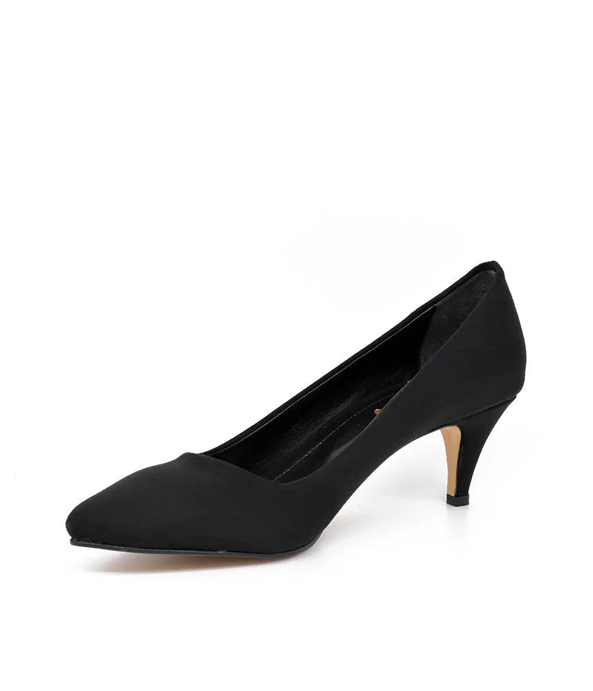 Belle & Lucy Stylish Black Suede Midi Heels