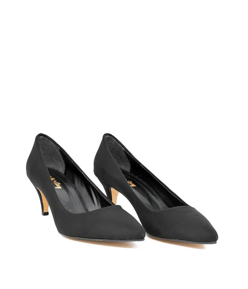Belle & Lucy Stylish Black Suede Midi Heels