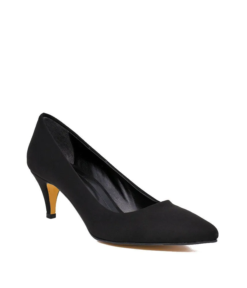 Belle & Lucy Stylish Black Suede Midi Heels