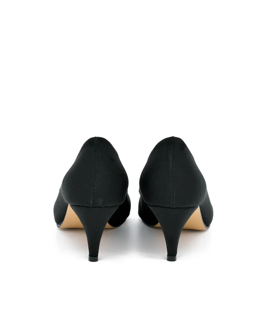 Belle & Lucy Stylish Black Suede Midi Heels