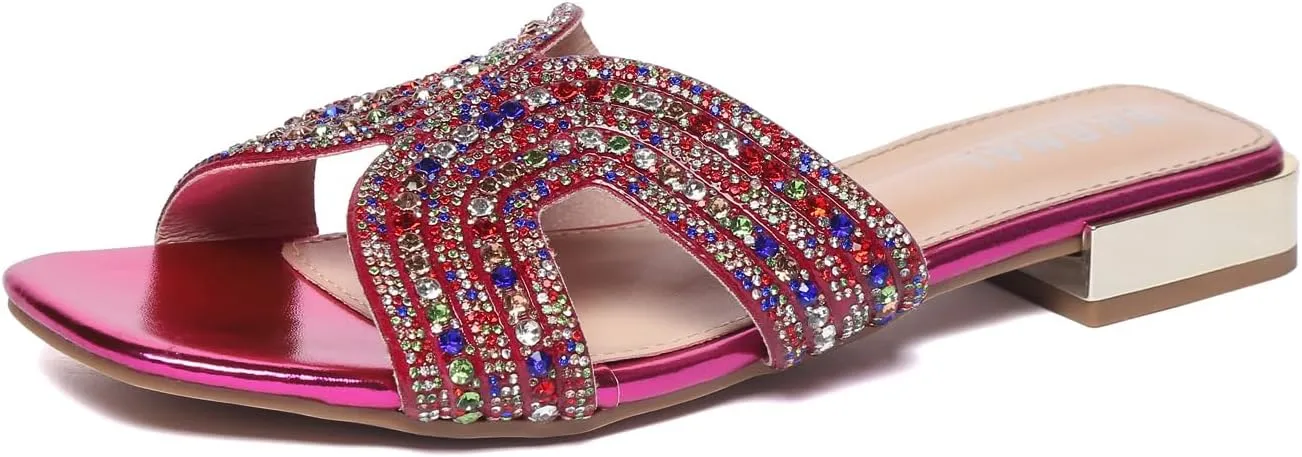 Bernal Women Sparkle Rhinestone Slide Sandals Fashion Outdoor Slip On H-Band Flat Slippers Summer Beach Sandals